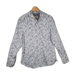 Joseph Abboud Mens Large Gray Paisley 100 Cotton Long Sleeve Button Up Shirt